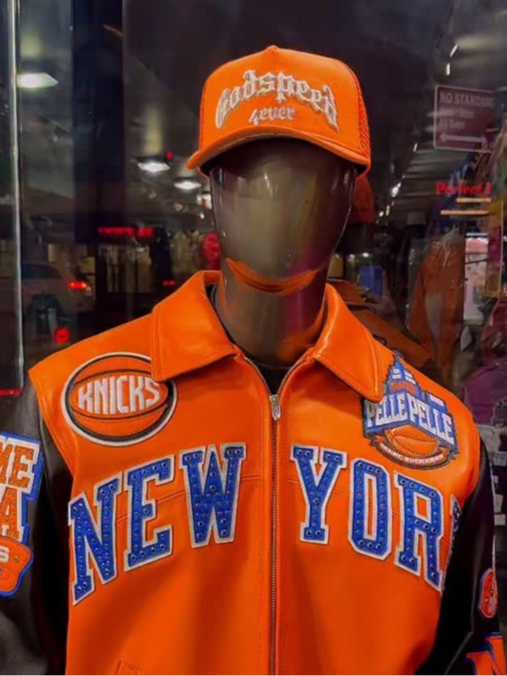 Pelle Pelle Orange & Blue New York Varsity Leather Jacket